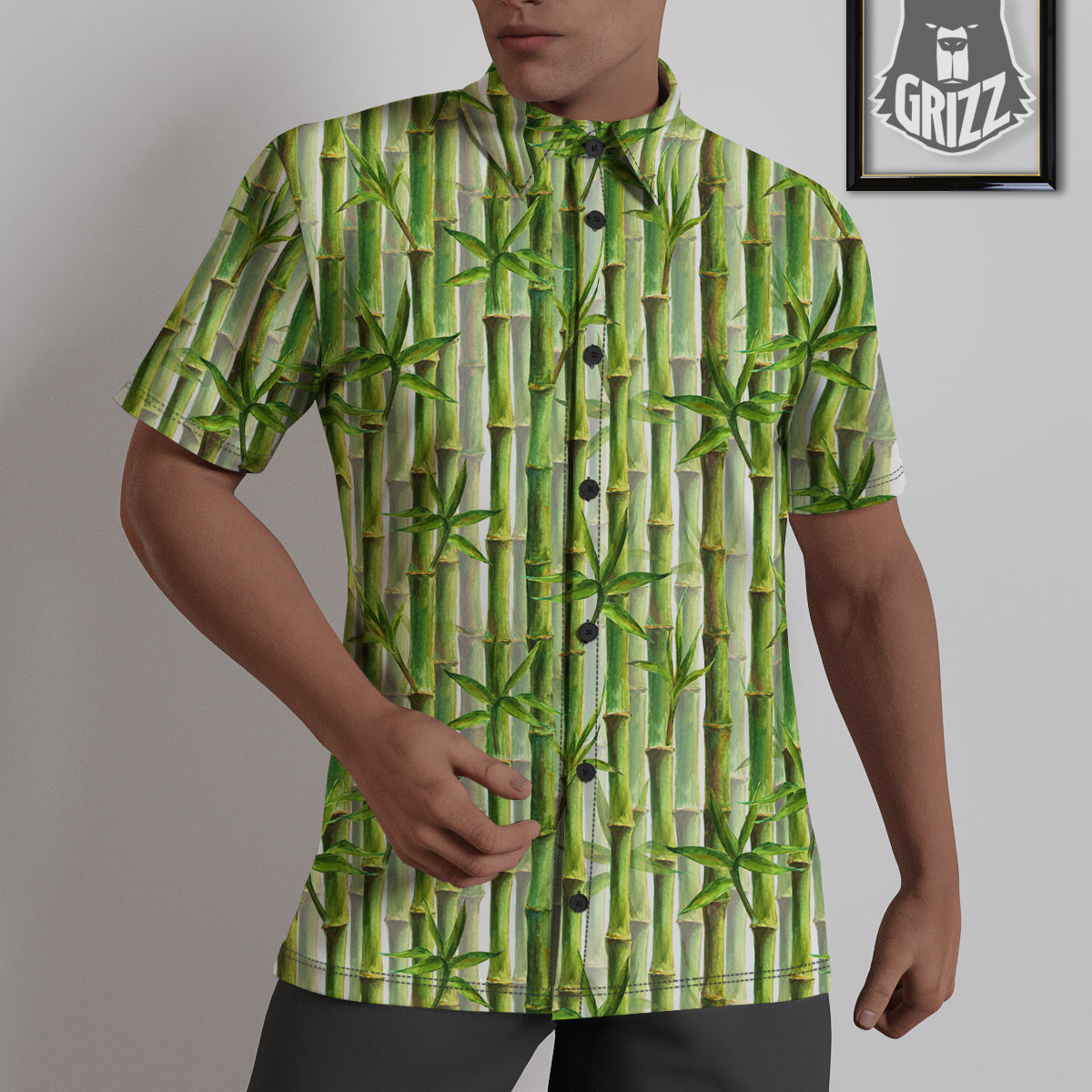 Bamboo Watercolor Print Pattern Untucked Shirts-grizzshop
