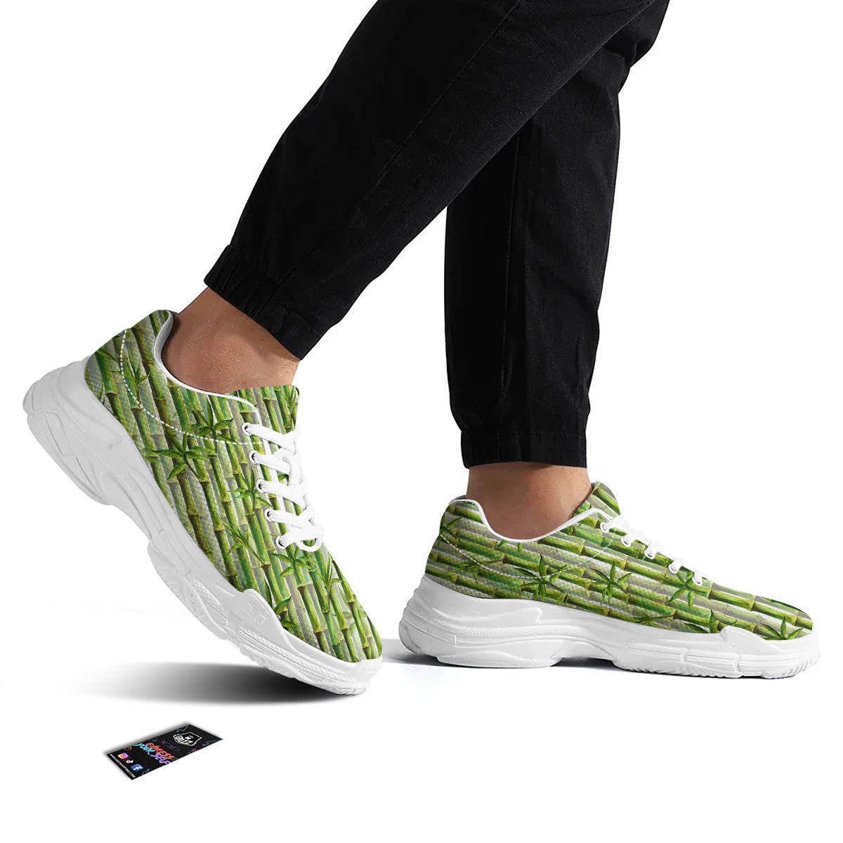 Bamboo Watercolor Print Pattern White Chunky Shoes-grizzshop