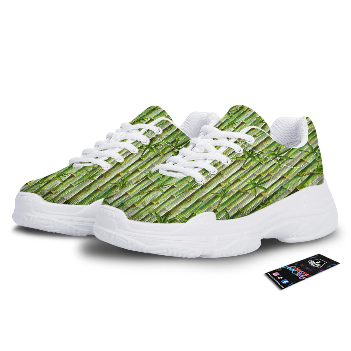 Bamboo Watercolor Print Pattern White Chunky Shoes-grizzshop