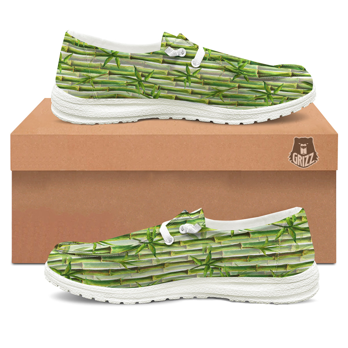 Bamboo Watercolor Print Pattern White Loafers-grizzshop