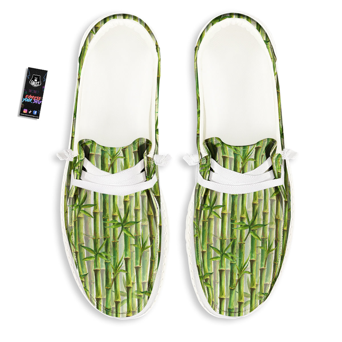 Bamboo Watercolor Print Pattern White Loafers-grizzshop