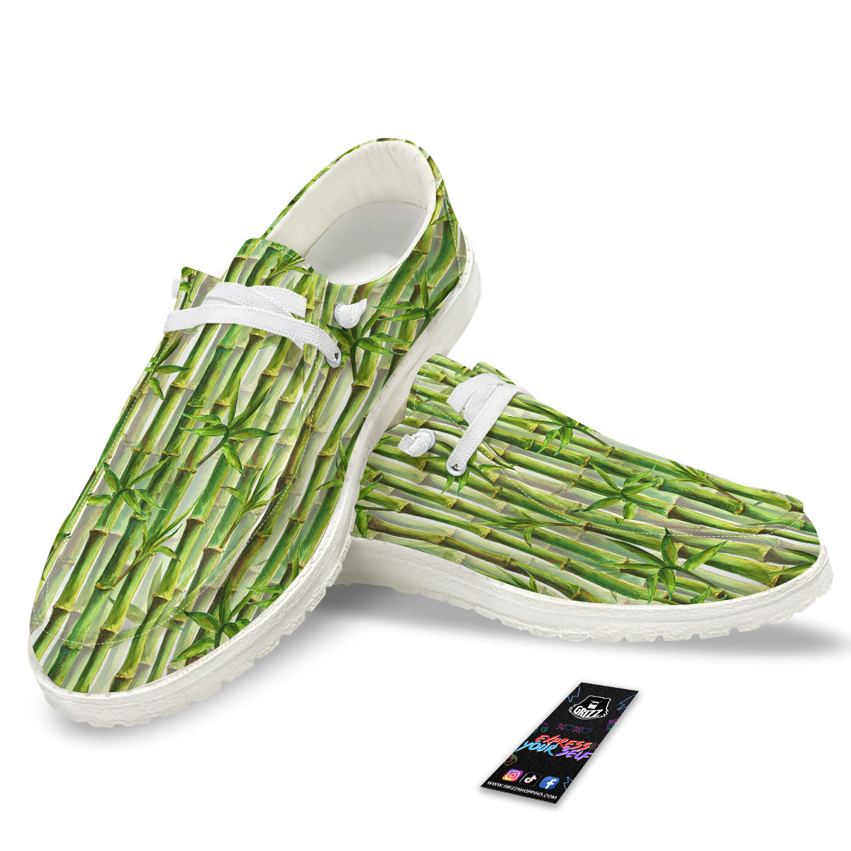 Bamboo Watercolor Print Pattern White Loafers-grizzshop