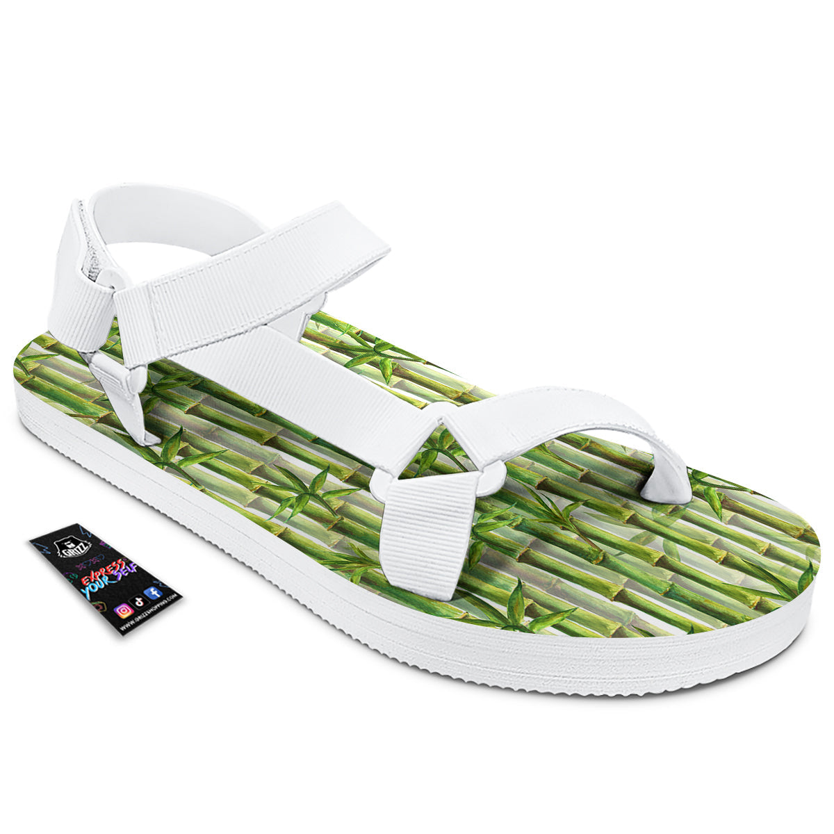 Bamboo Watercolor Print Pattern White Open Toe Sandals-grizzshop