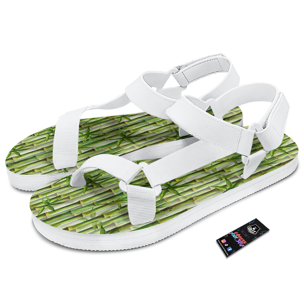 Bamboo Watercolor Print Pattern White Open Toe Sandals-grizzshop