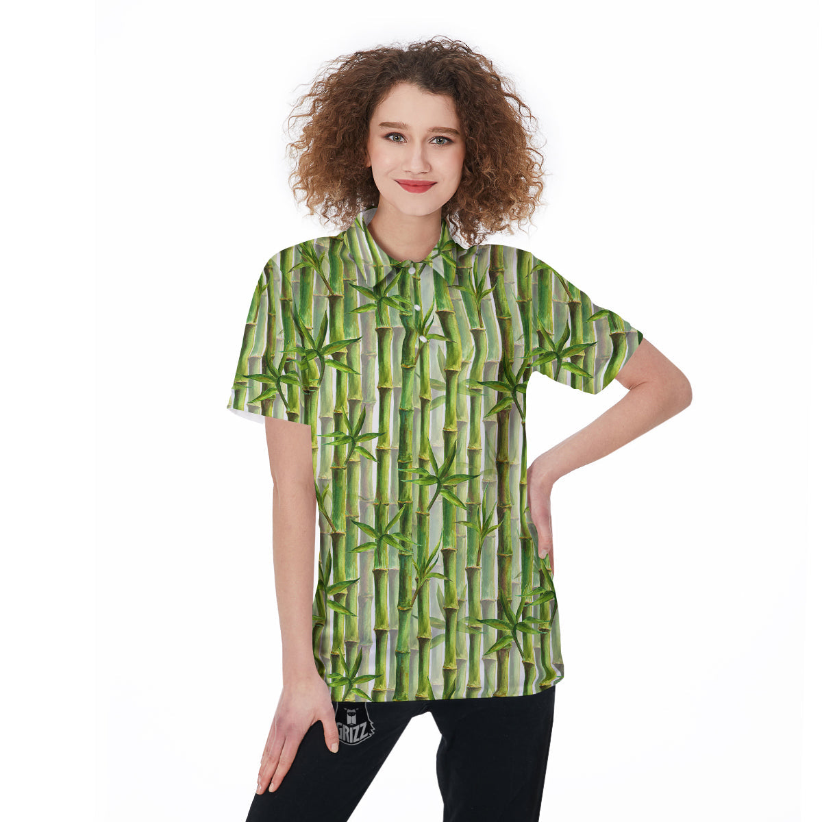 Bamboo Watercolor Print Pattern Women's Golf Shirts-grizzshop