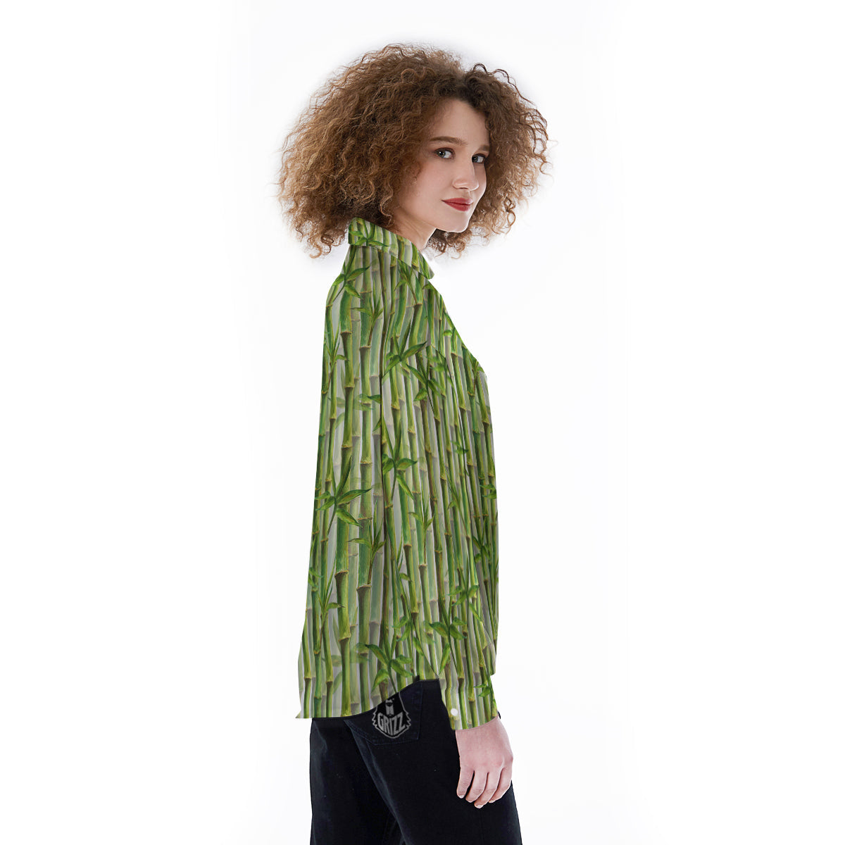 Bamboo Watercolor Print Pattern Women's Long Sleeve Shirts-grizzshop
