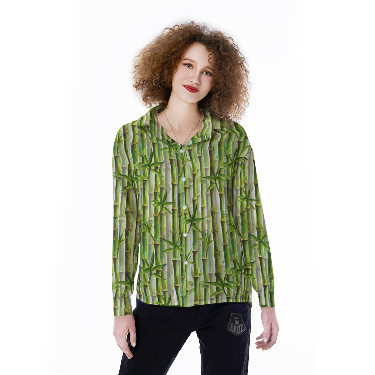 Bamboo Watercolor Print Pattern Women's Long Sleeve Shirts-grizzshop
