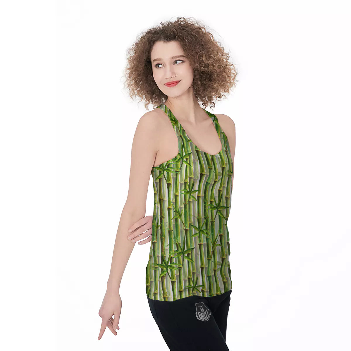 Bamboo Watercolor Print Pattern Women's Racerback Tank Top-grizzshop
