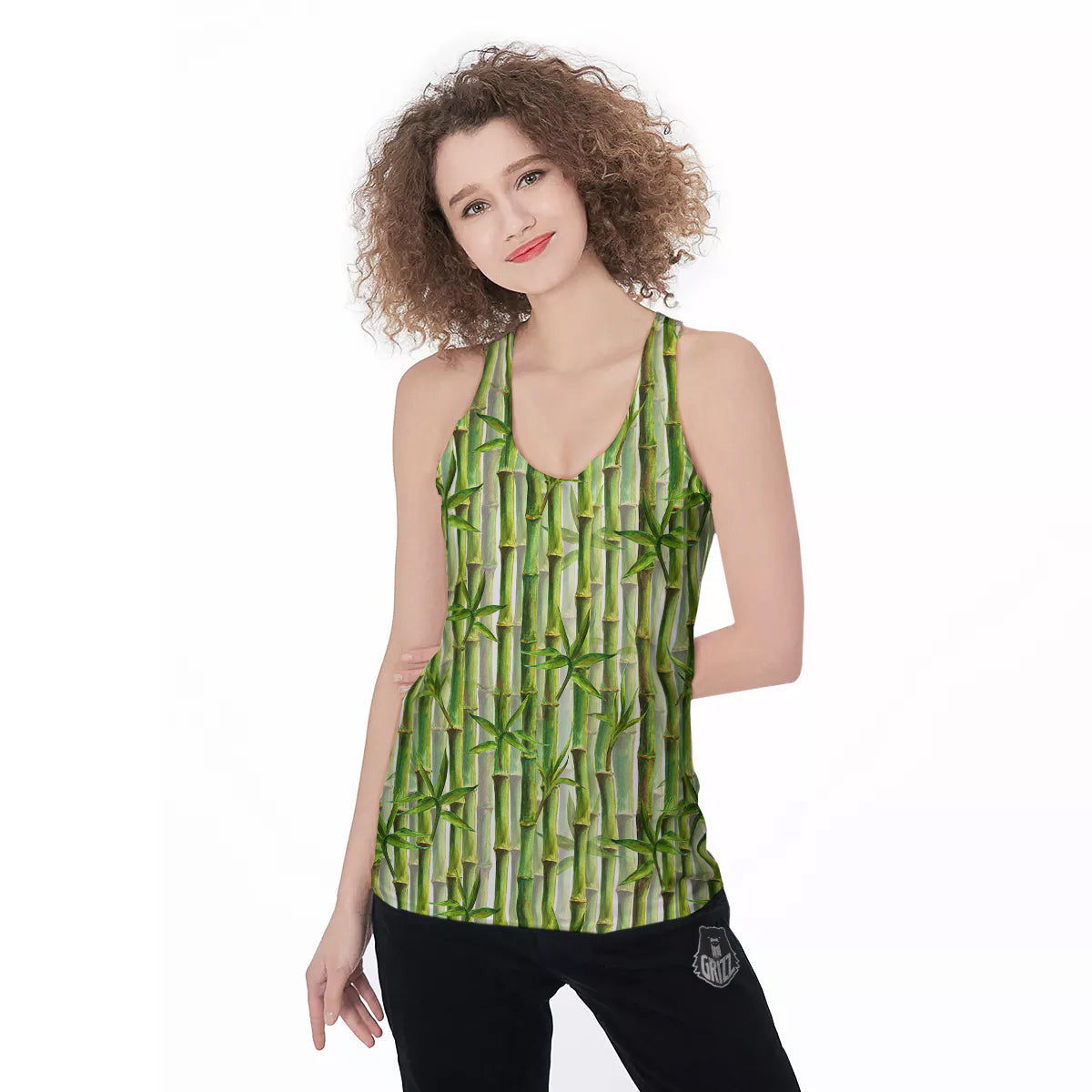 Bamboo Watercolor Print Pattern Women's Racerback Tank Top-grizzshop