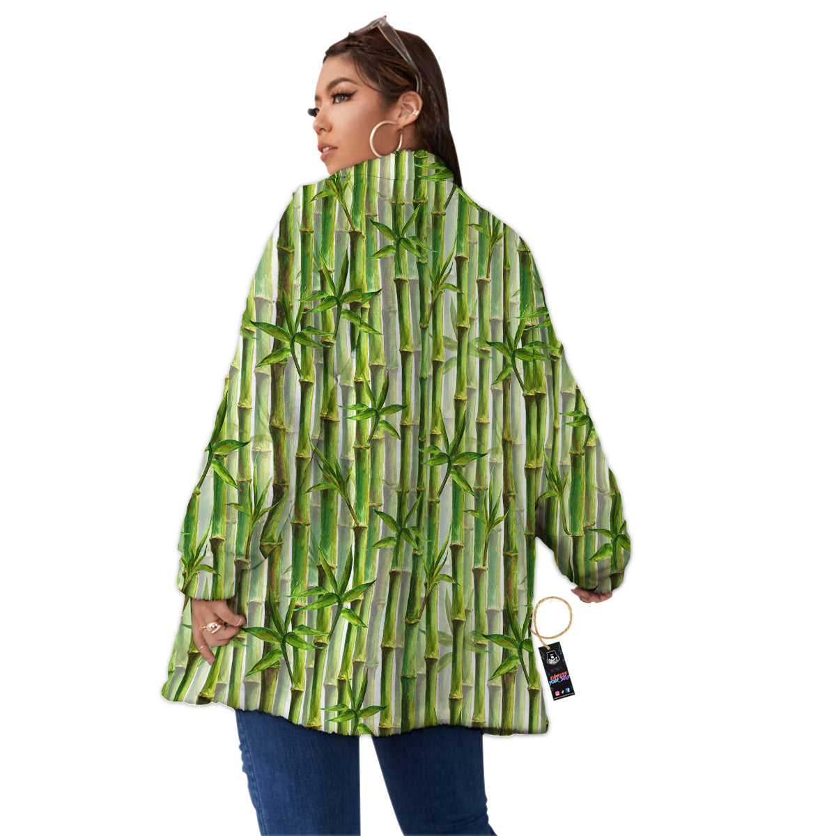 Bamboo Watercolor Print Pattern Women's Sherpa Jacket-grizzshop