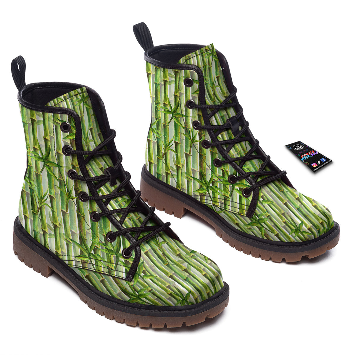 Bamboo Watercolor Print Pattern Work Boots-grizzshop