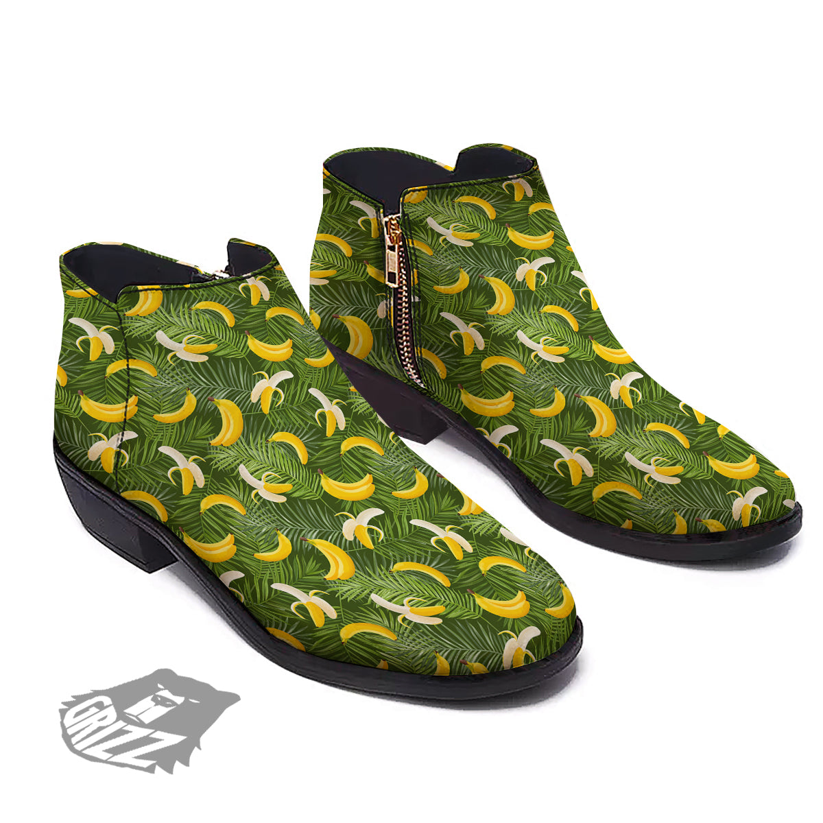 Banana Aloha Print Pattern Ankle Boots-grizzshop