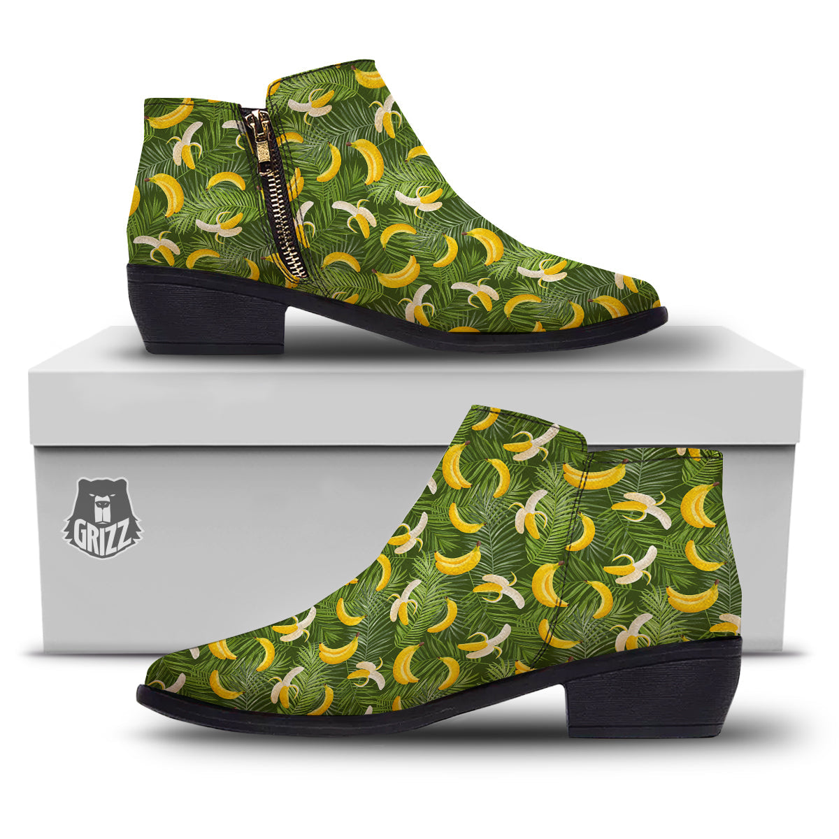 Banana Aloha Print Pattern Ankle Boots-grizzshop