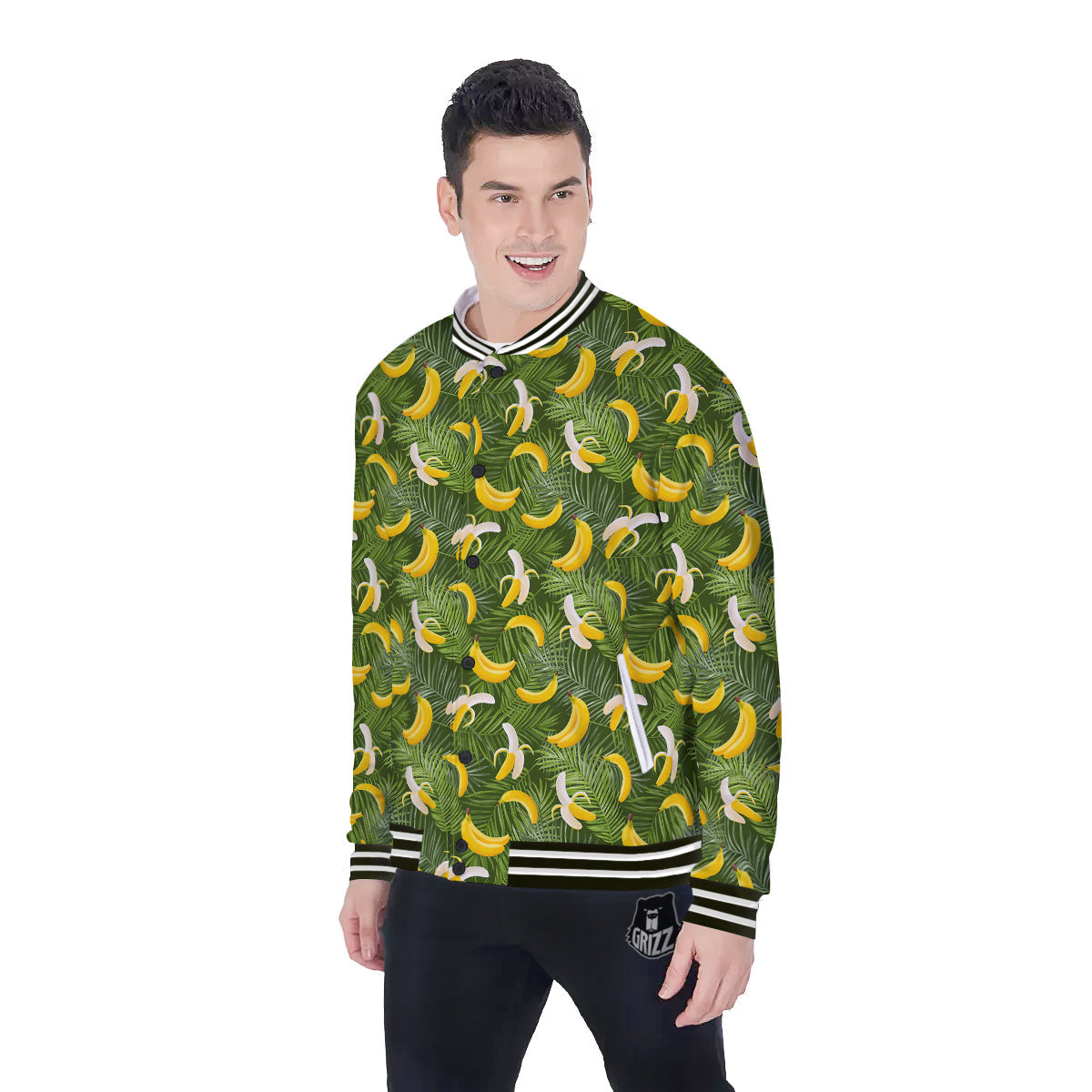 Banana Aloha Print Pattern Baseball Jacket-grizzshop
