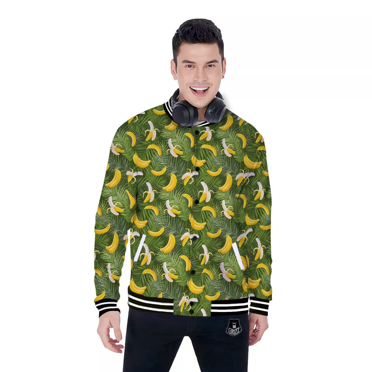 Banana Aloha Print Pattern Baseball Jacket-grizzshop