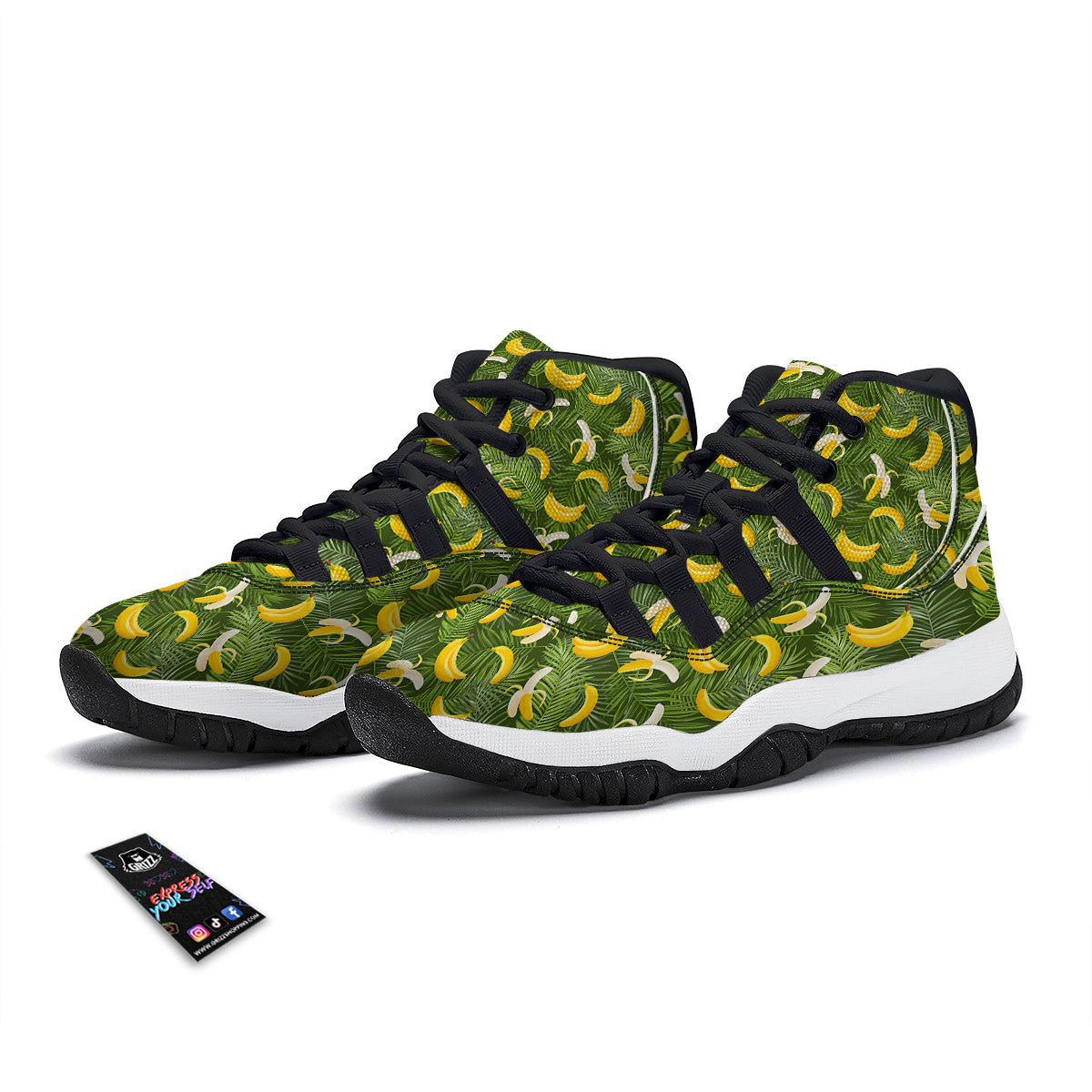 Banana Aloha Print Pattern Black Bball Shoes-grizzshop