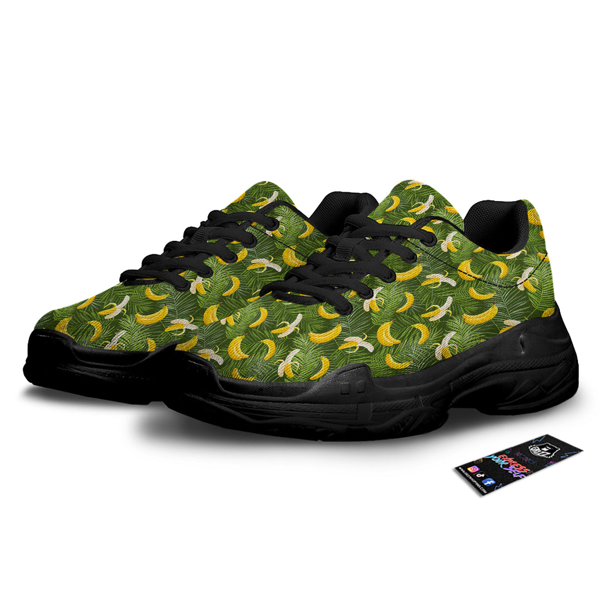 Banana Aloha Print Pattern Black Chunky Shoes-grizzshop