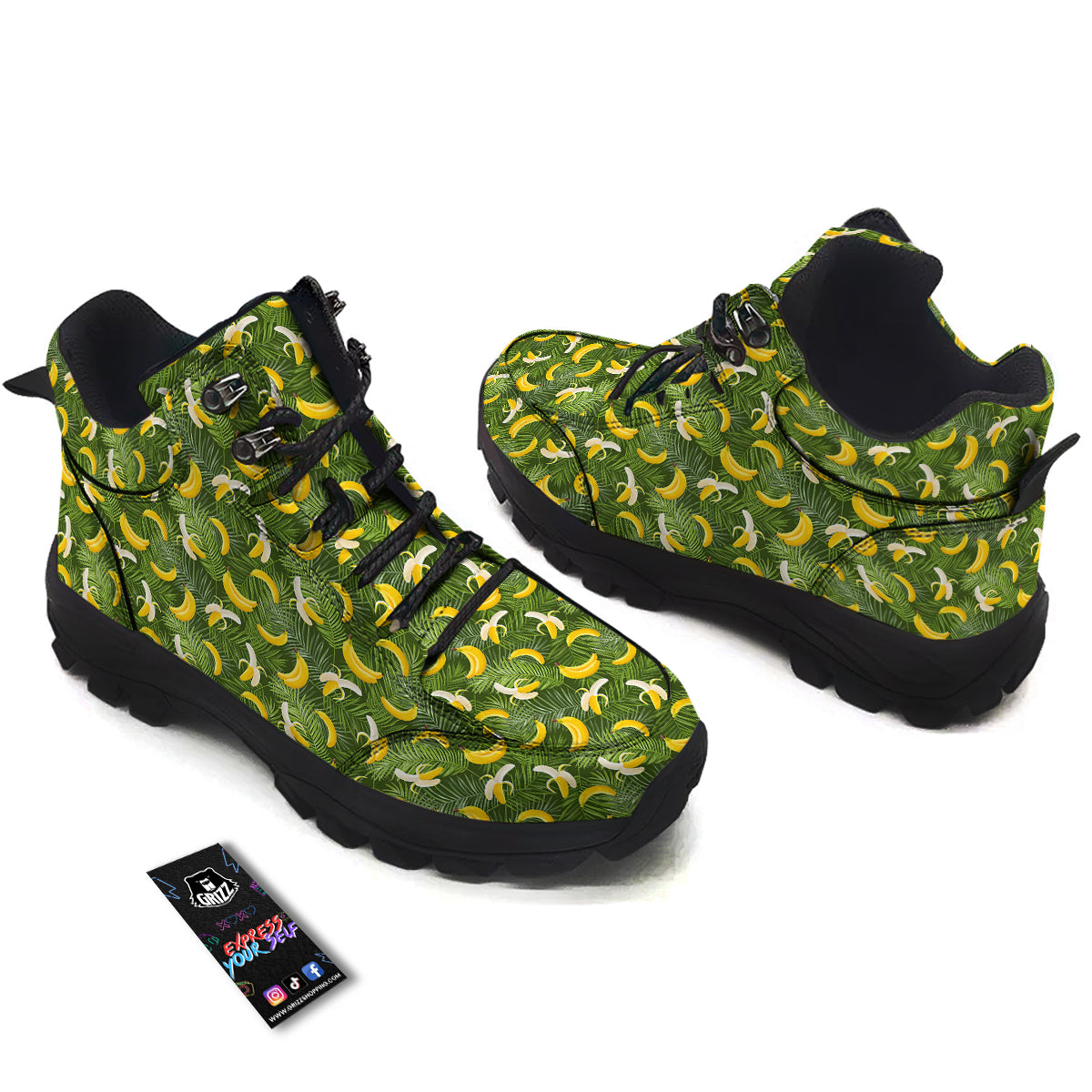 Banana Aloha Print Pattern Hiking Shoes-grizzshop