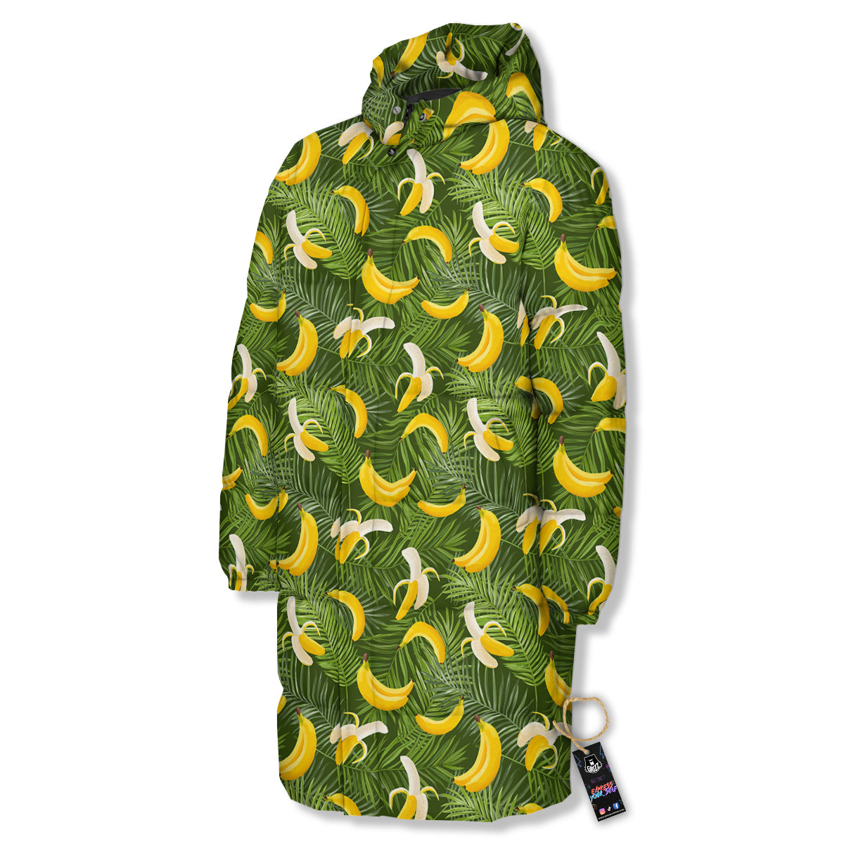 Banana Aloha Print Pattern Long Down Jacket-grizzshop