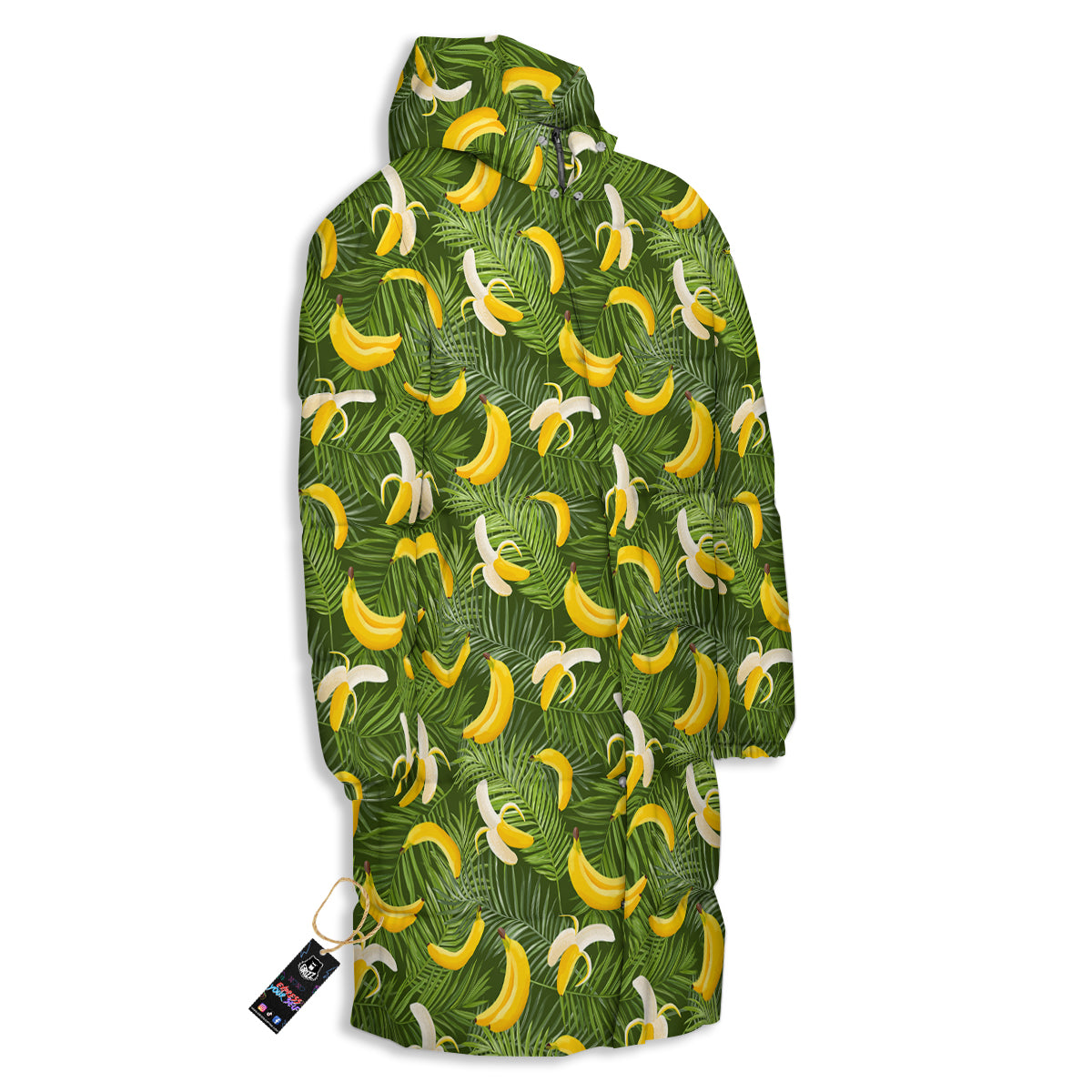 Banana Aloha Print Pattern Long Down Jacket-grizzshop
