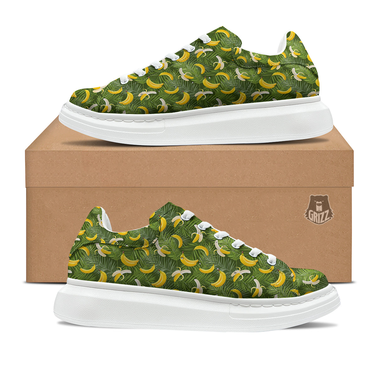 Banana Aloha Print Pattern Platform Shoes-grizzshop