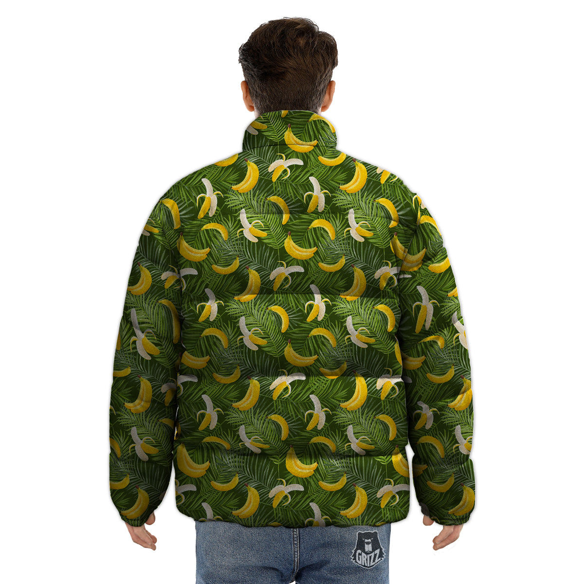 Banana Aloha Print Pattern Puffer Jacket-grizzshop