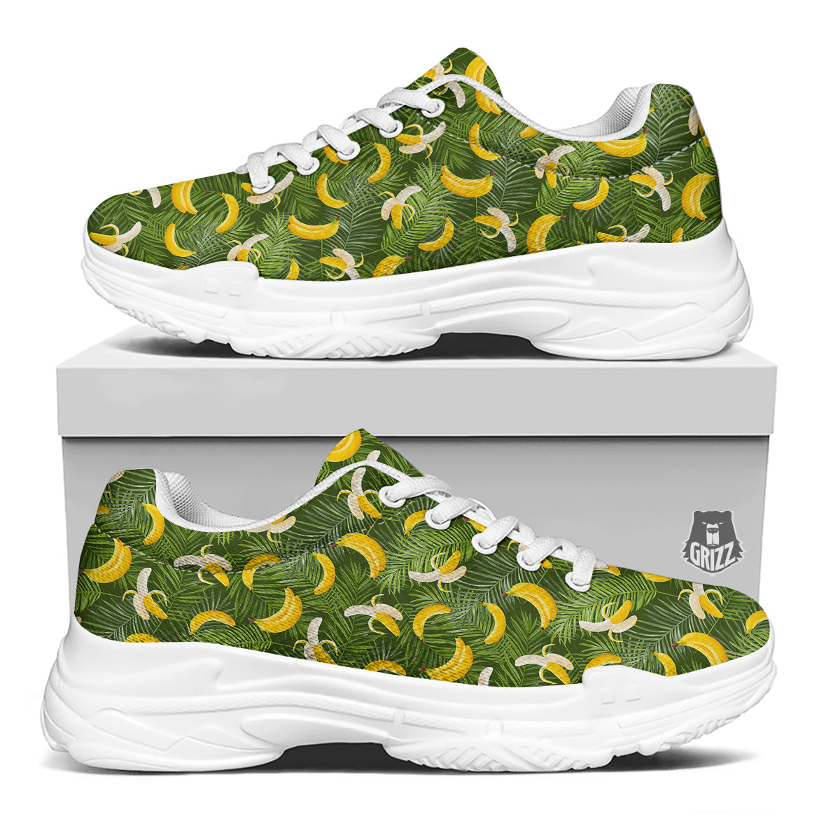 Banana Aloha Print Pattern White Chunky Shoes-grizzshop