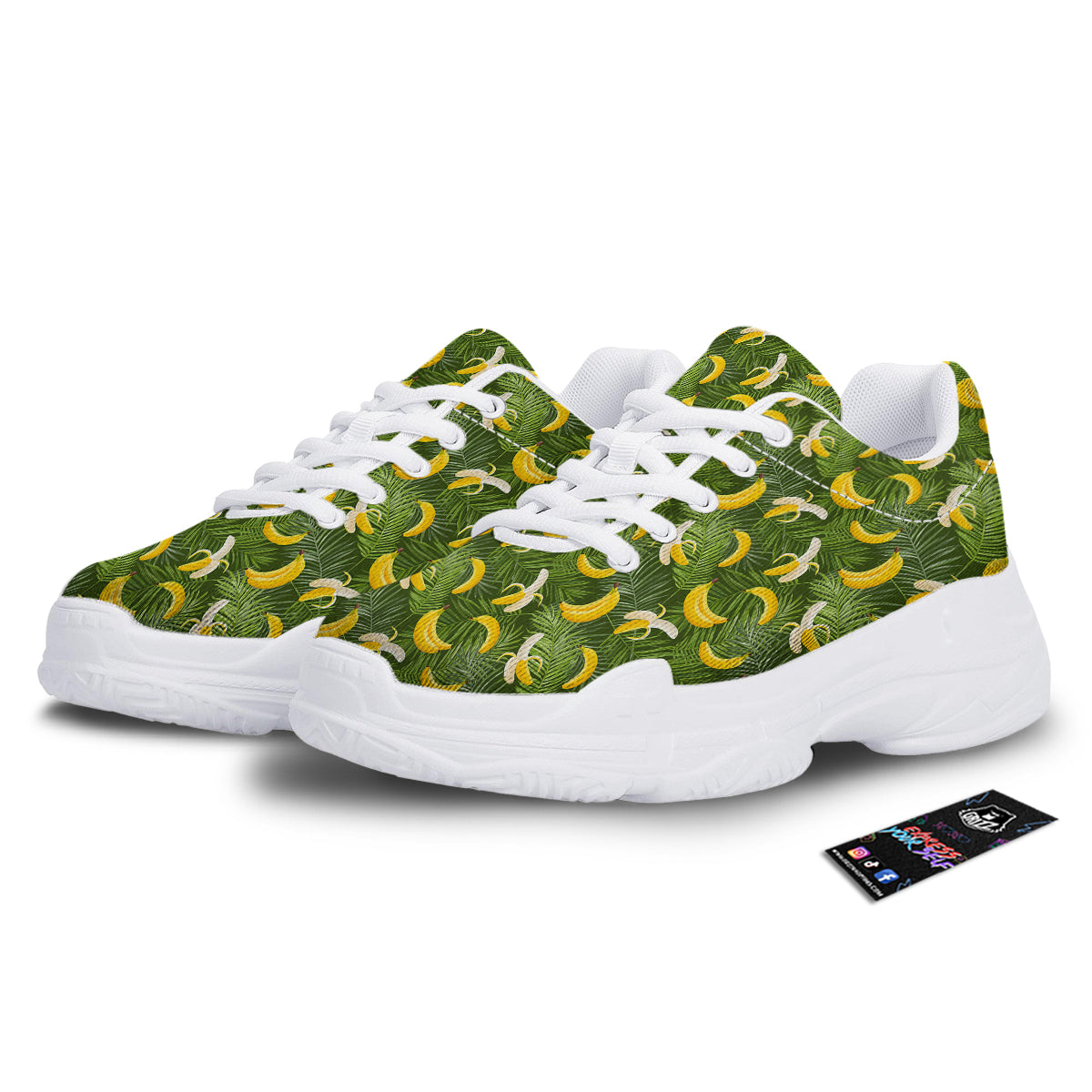 Banana Aloha Print Pattern White Chunky Shoes-grizzshop