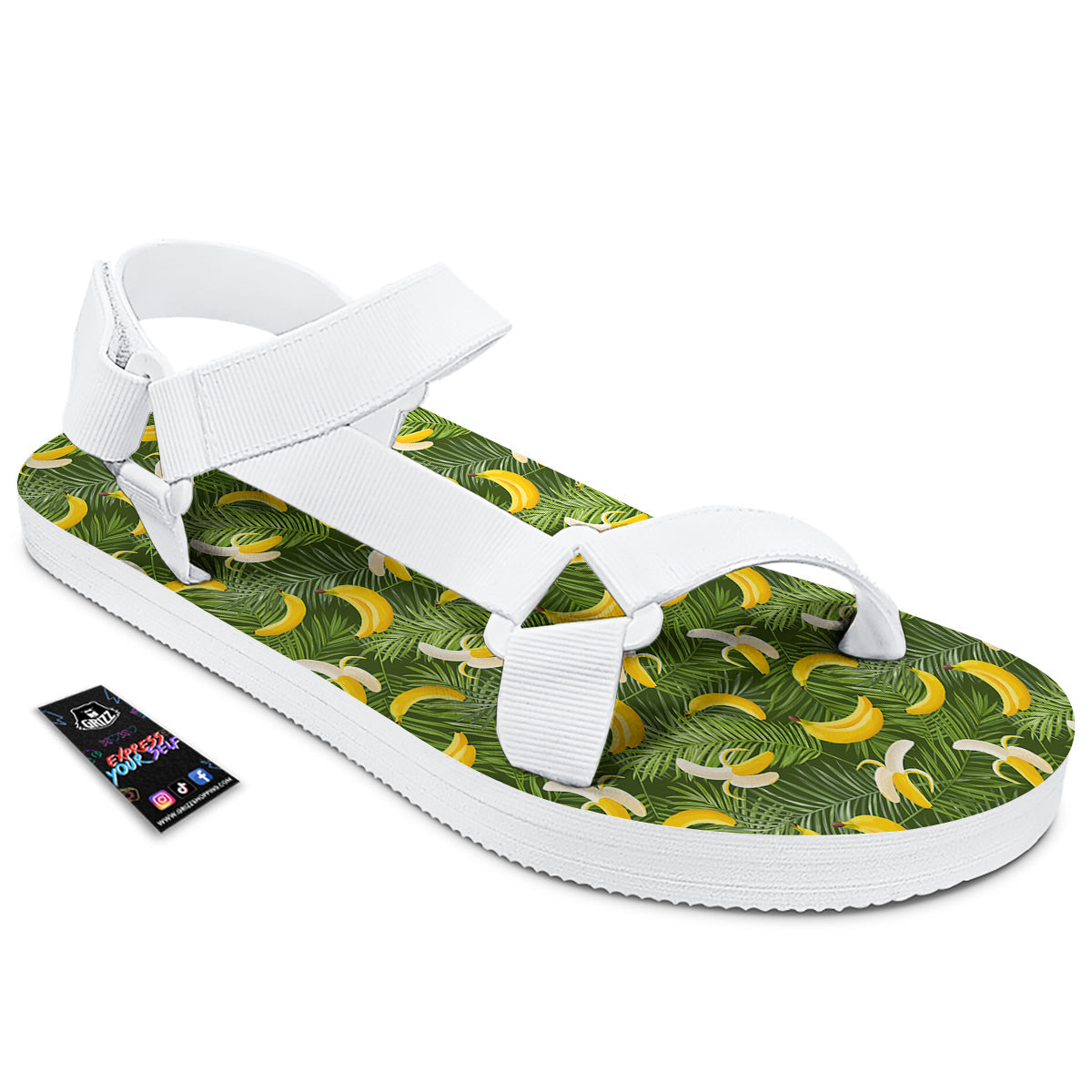 Banana Aloha Print Pattern White Open Toe Sandals-grizzshop