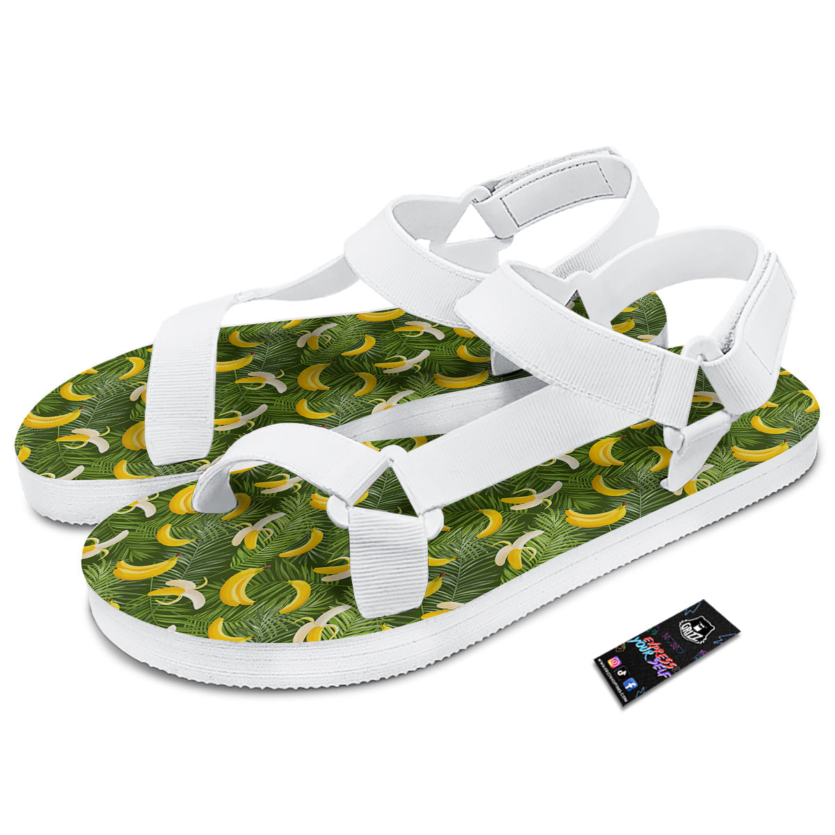 Banana Aloha Print Pattern White Open Toe Sandals-grizzshop
