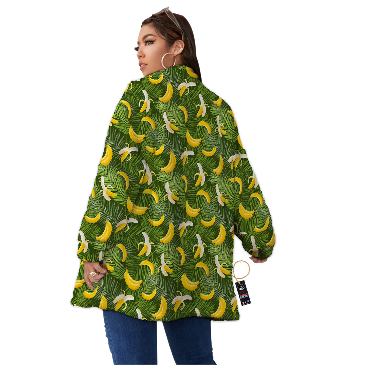 Banana Aloha Print Pattern Women's Sherpa Jacket-grizzshop