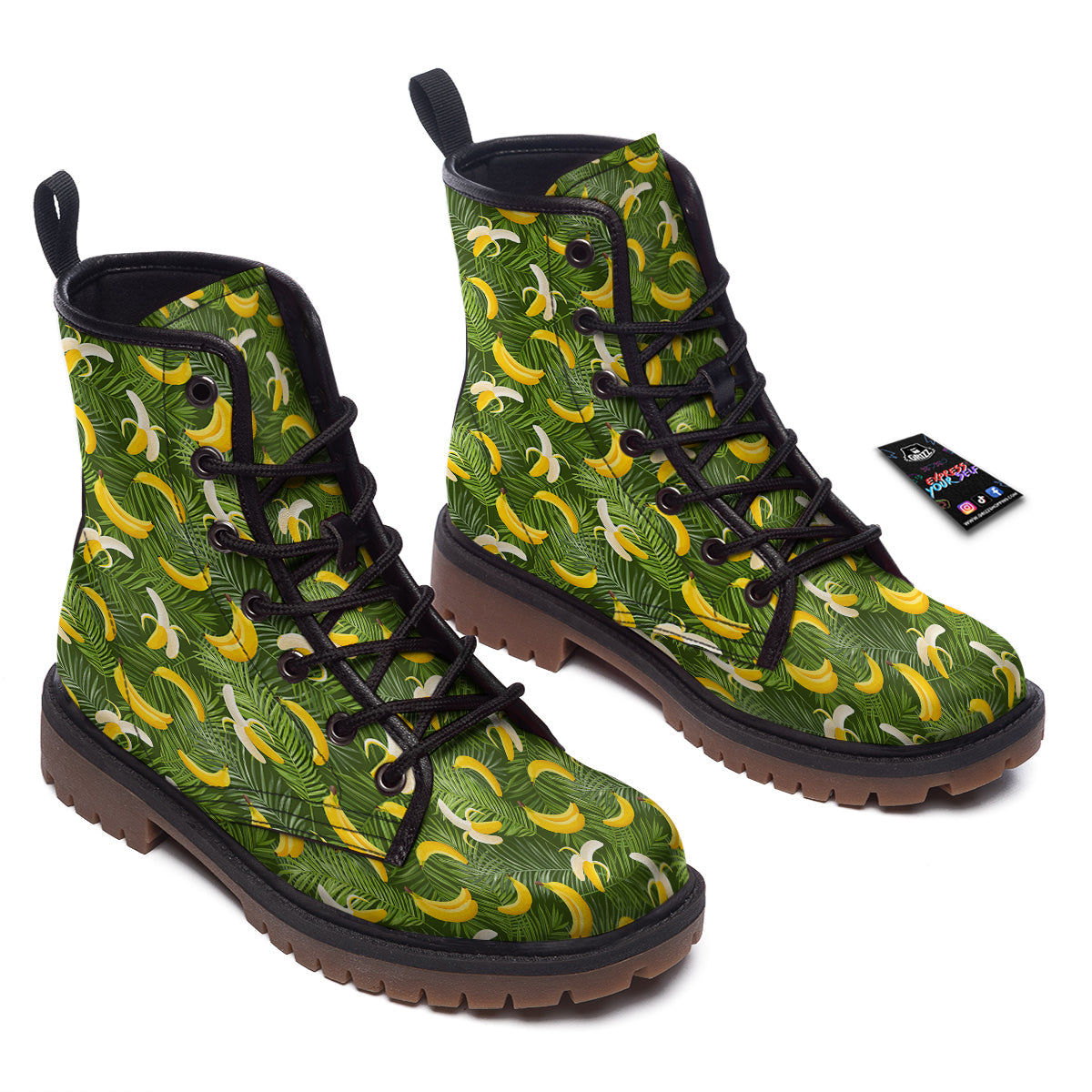 Banana Aloha Print Pattern Work Boots-grizzshop