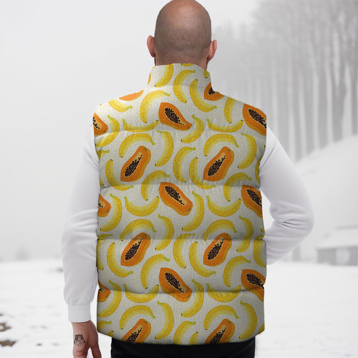 Banana And Papaya Print Pattern Down Vest