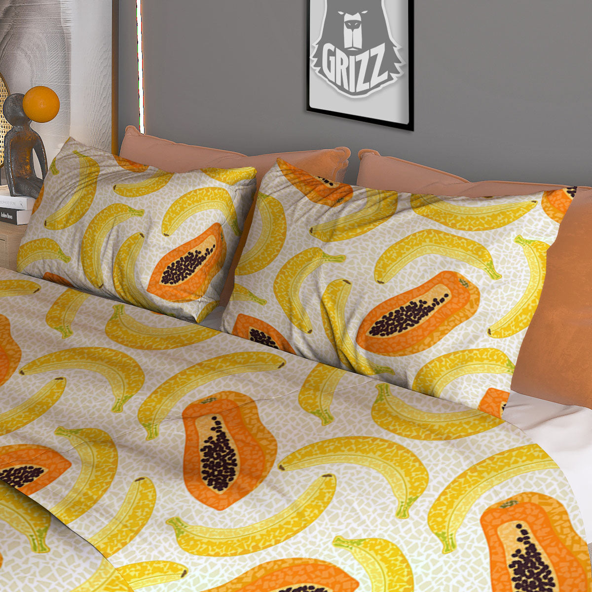 Banana And Papaya Print Pattern Duvet Cover Bedding Set