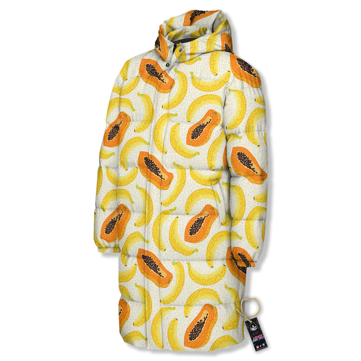 Banana And Papaya Print Pattern Long Down Jacket-grizzshop