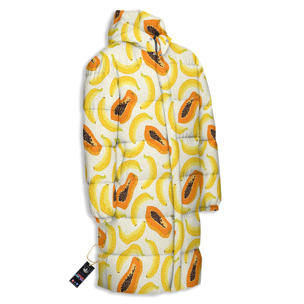 Banana And Papaya Print Pattern Long Down Jacket-grizzshop
