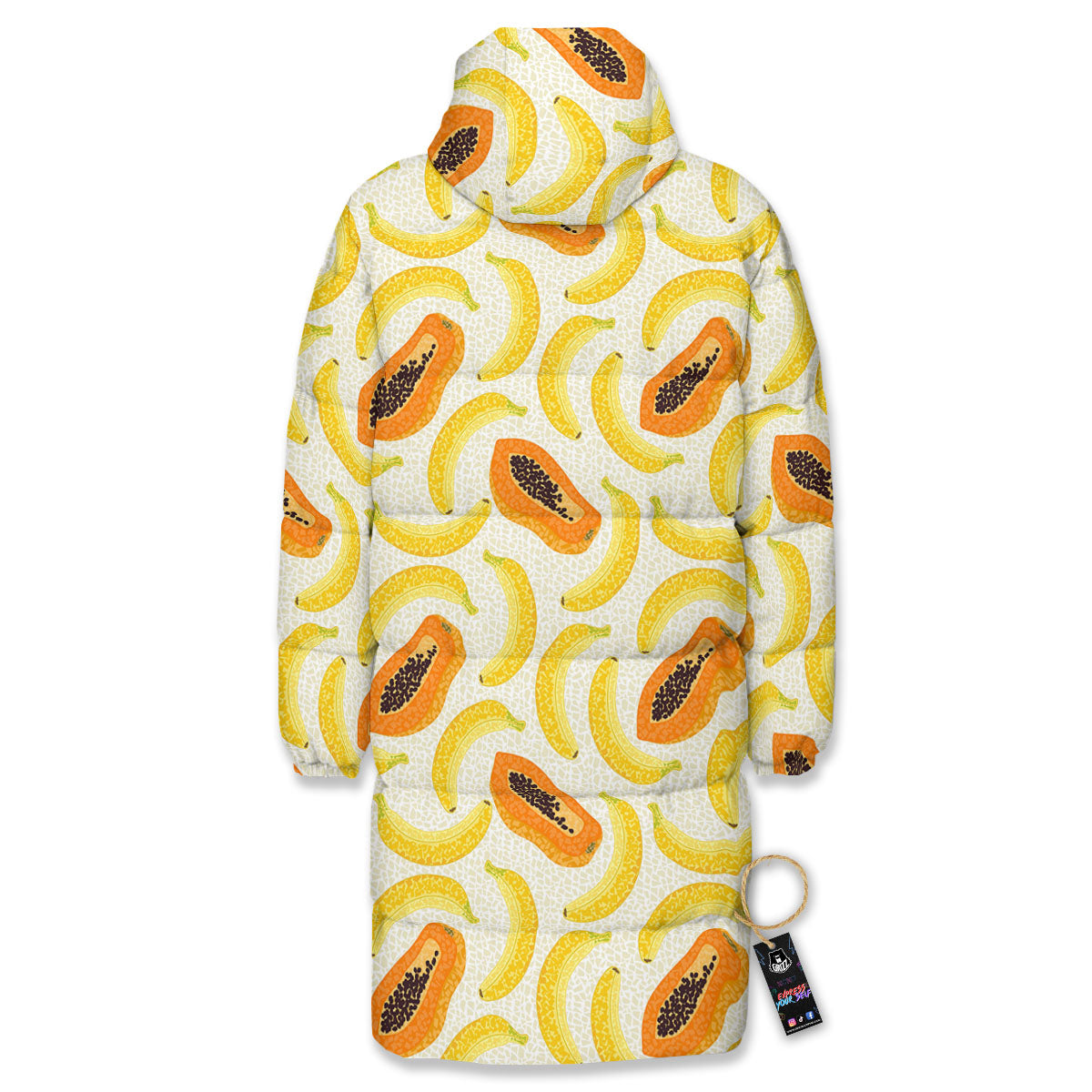 Banana And Papaya Print Pattern Long Down Jacket-grizzshop