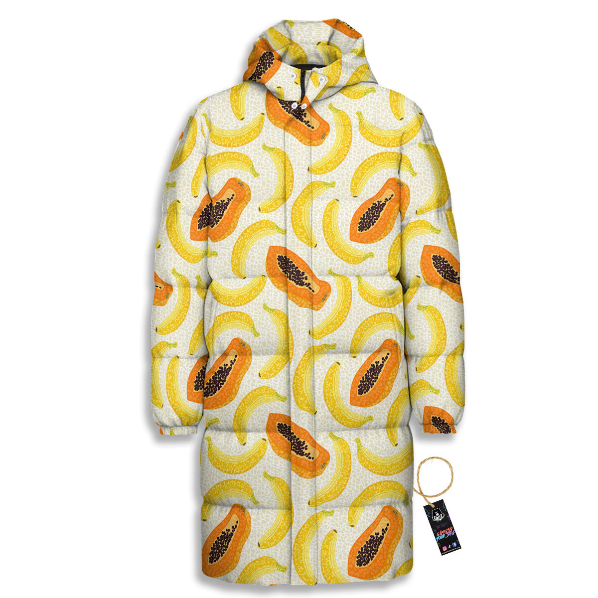 Banana And Papaya Print Pattern Long Down Jacket-grizzshop