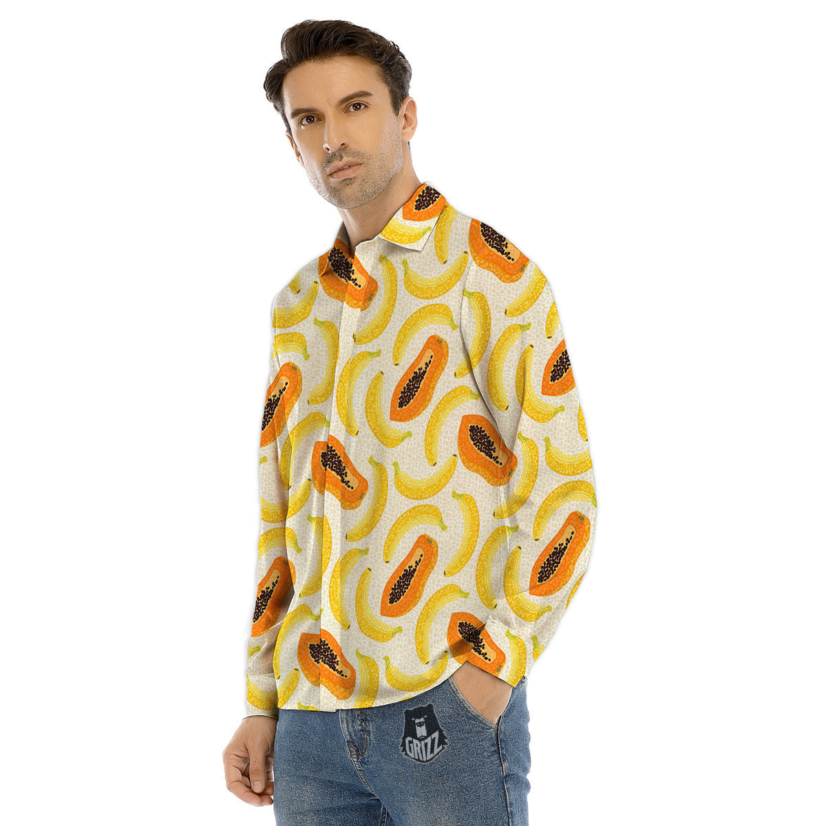 Banana And Papaya Print Pattern Men's Dress Shirts-grizzshop