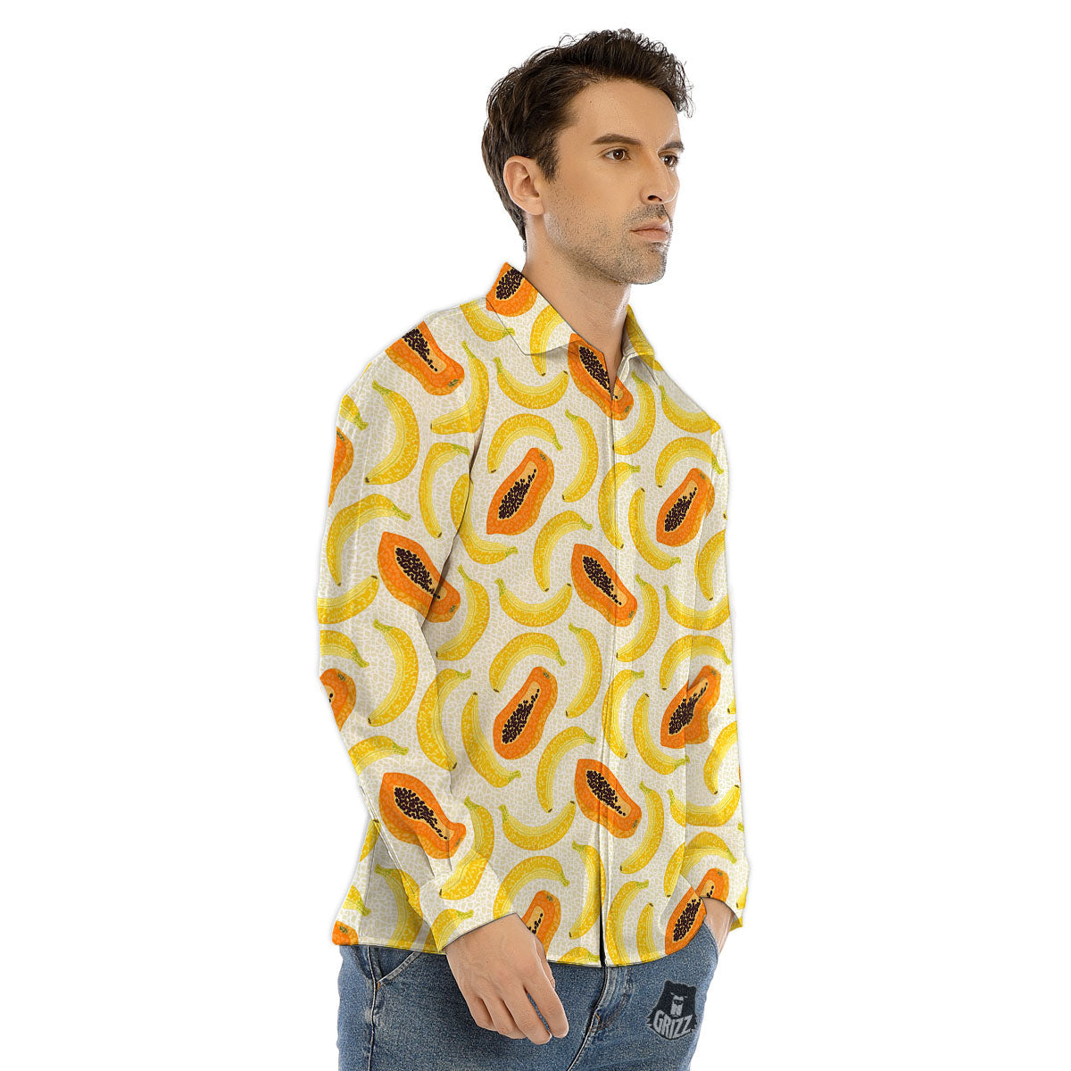 Banana And Papaya Print Pattern Men's Dress Shirts-grizzshop