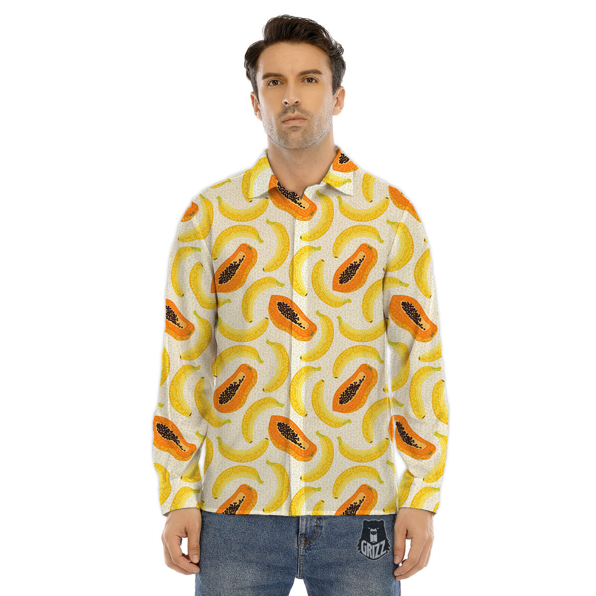 Banana And Papaya Print Pattern Men's Dress Shirts-grizzshop