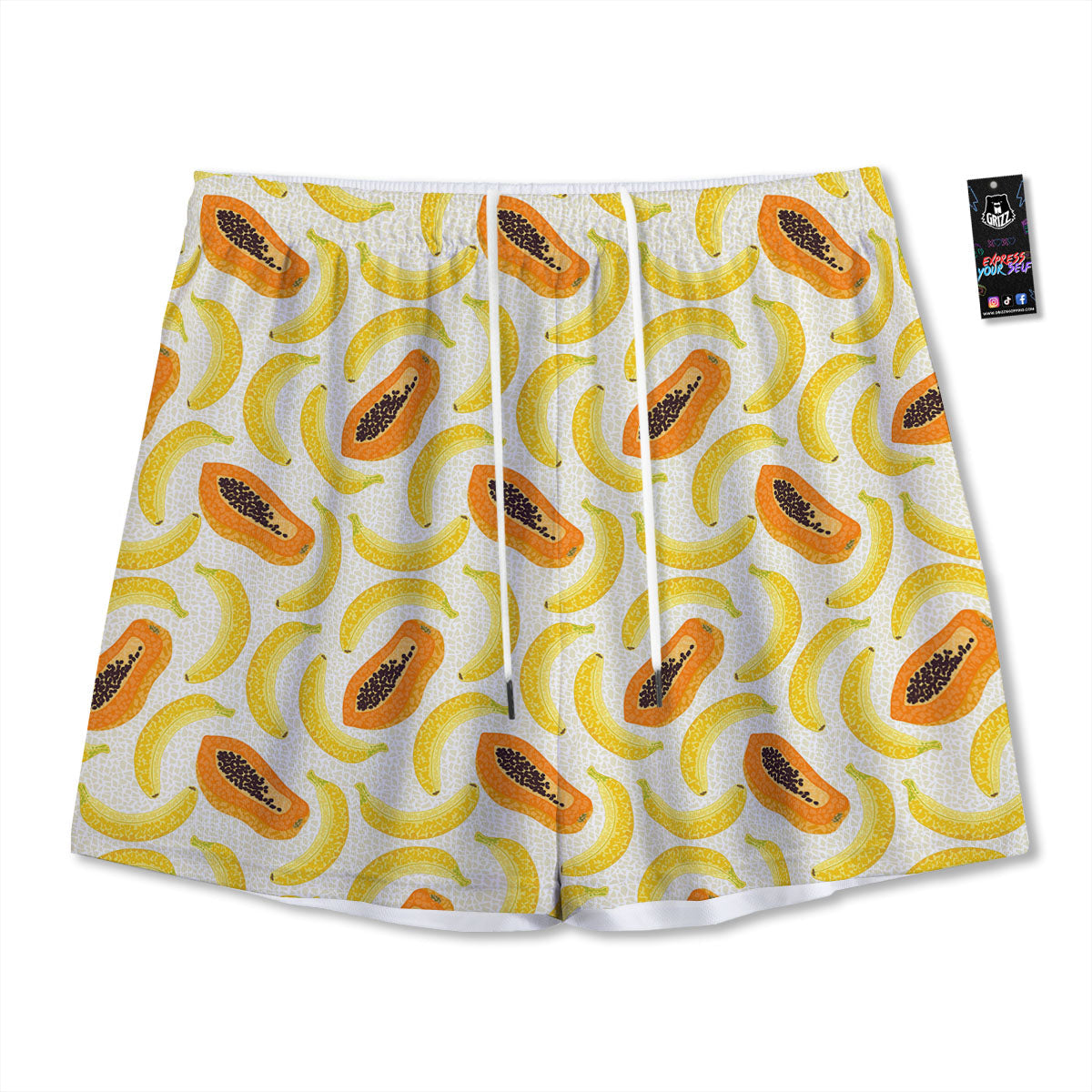 Banana And Papaya Print Pattern Mesh Shorts