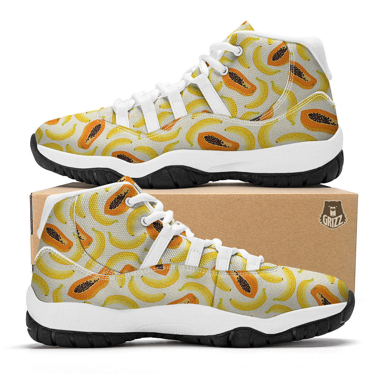 Banana And Papaya Print Pattern White Bball Shoes-grizzshop