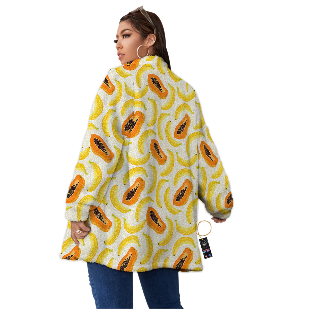 Banana And Papaya Print Pattern Women's Sherpa Jacket-grizzshop