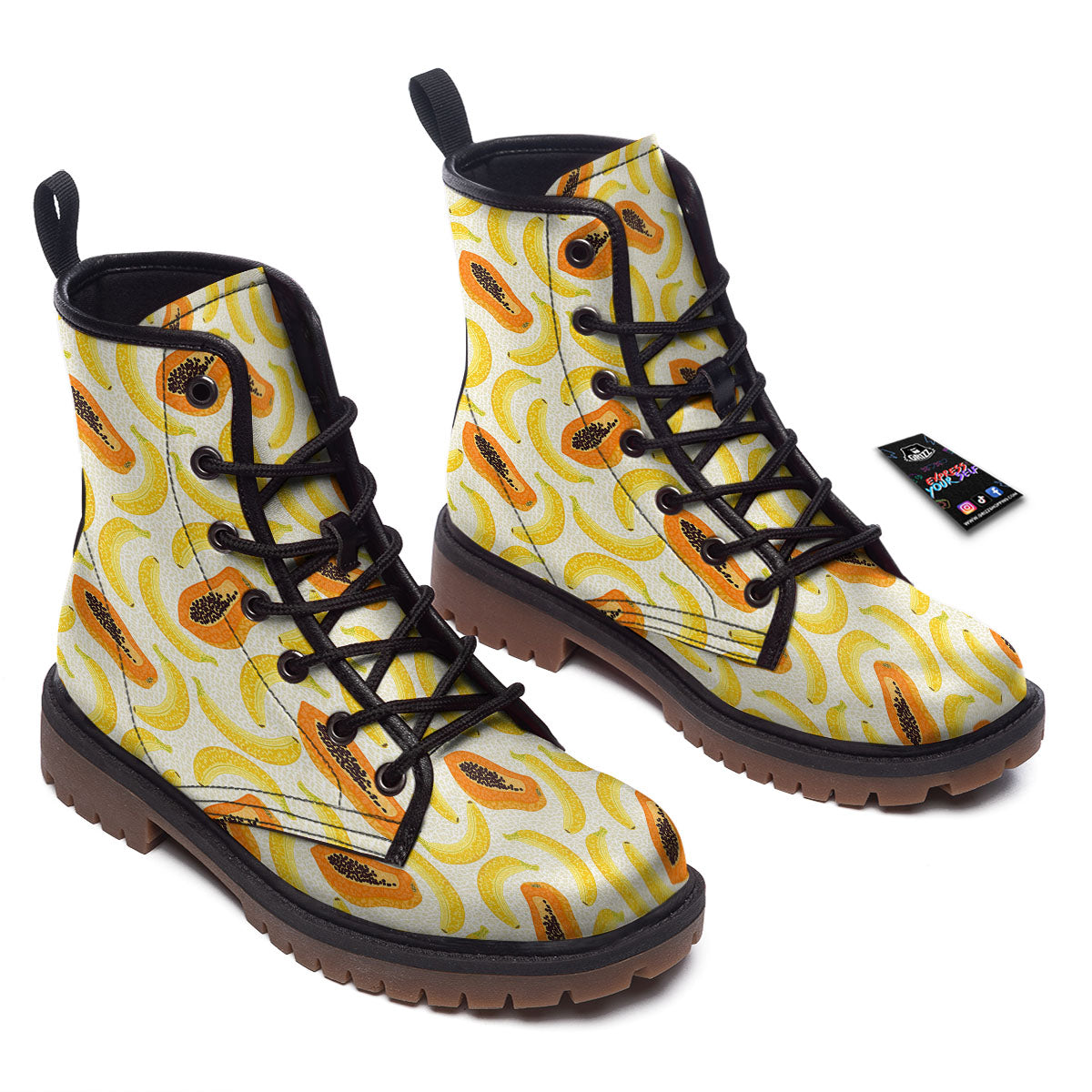 Banana And Papaya Print Pattern Work Boots-grizzshop