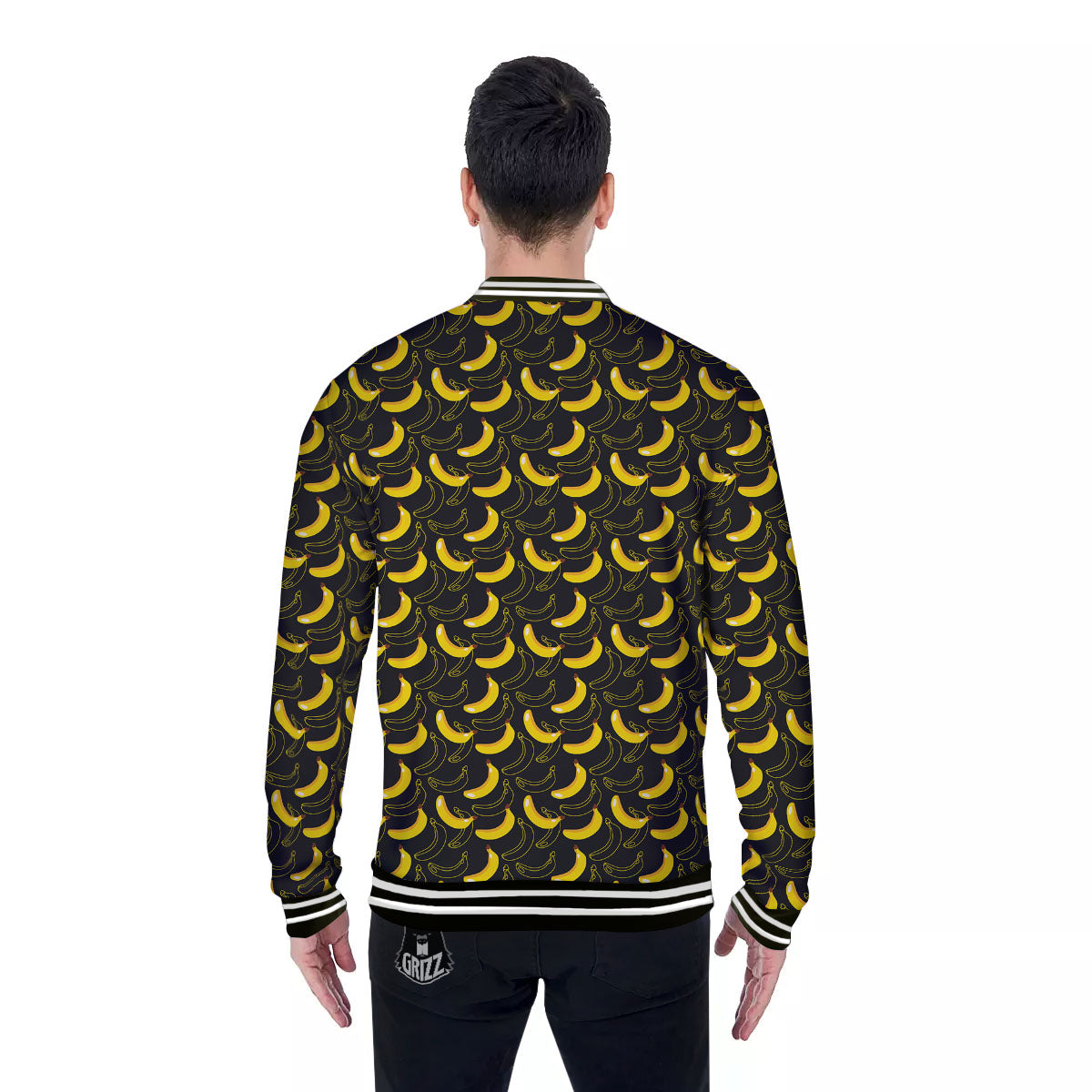 Banana Black Cartoon Print Pattern Baseball Jacket-grizzshop