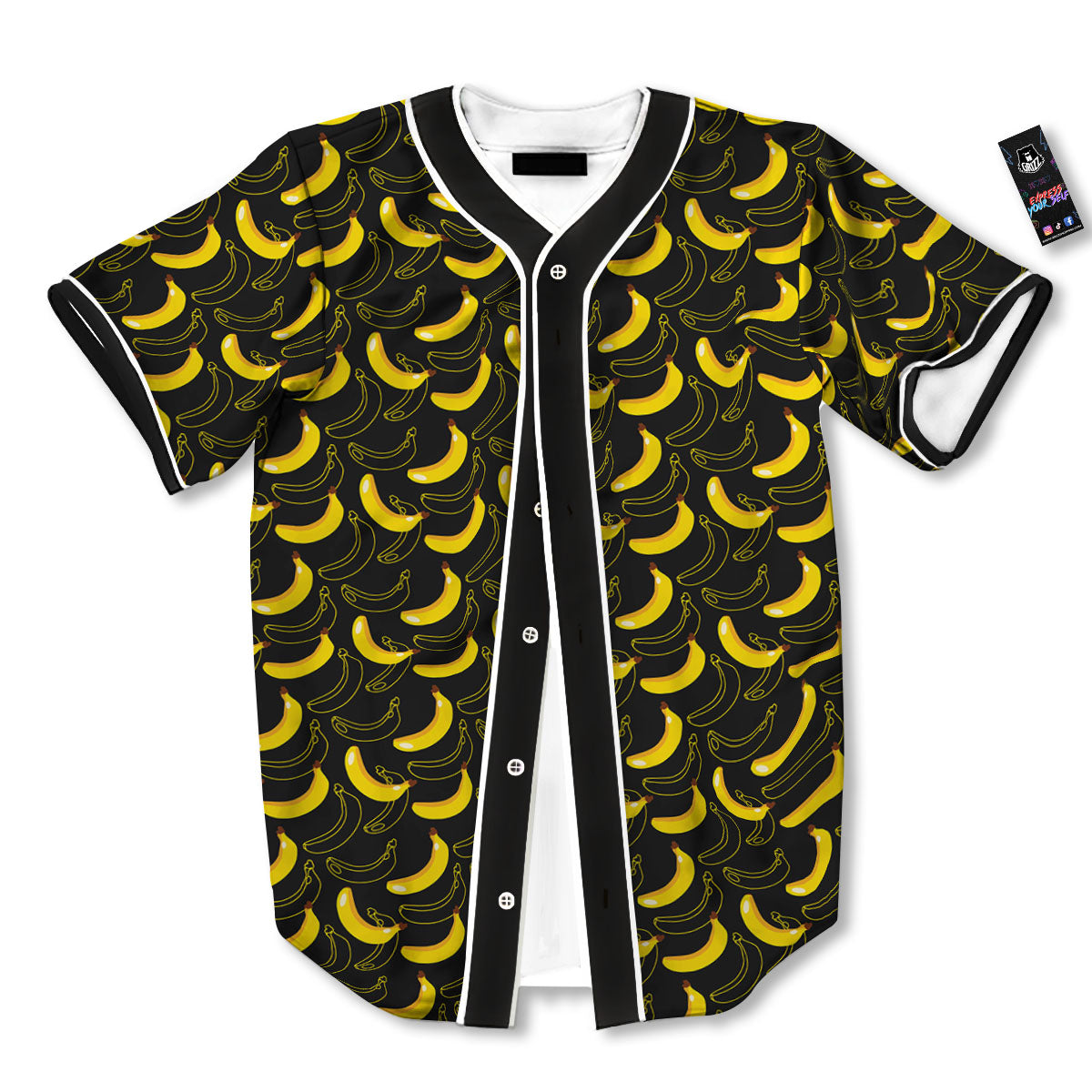 Banana Black Cartoon Print Pattern Baseball Jersey-grizzshop