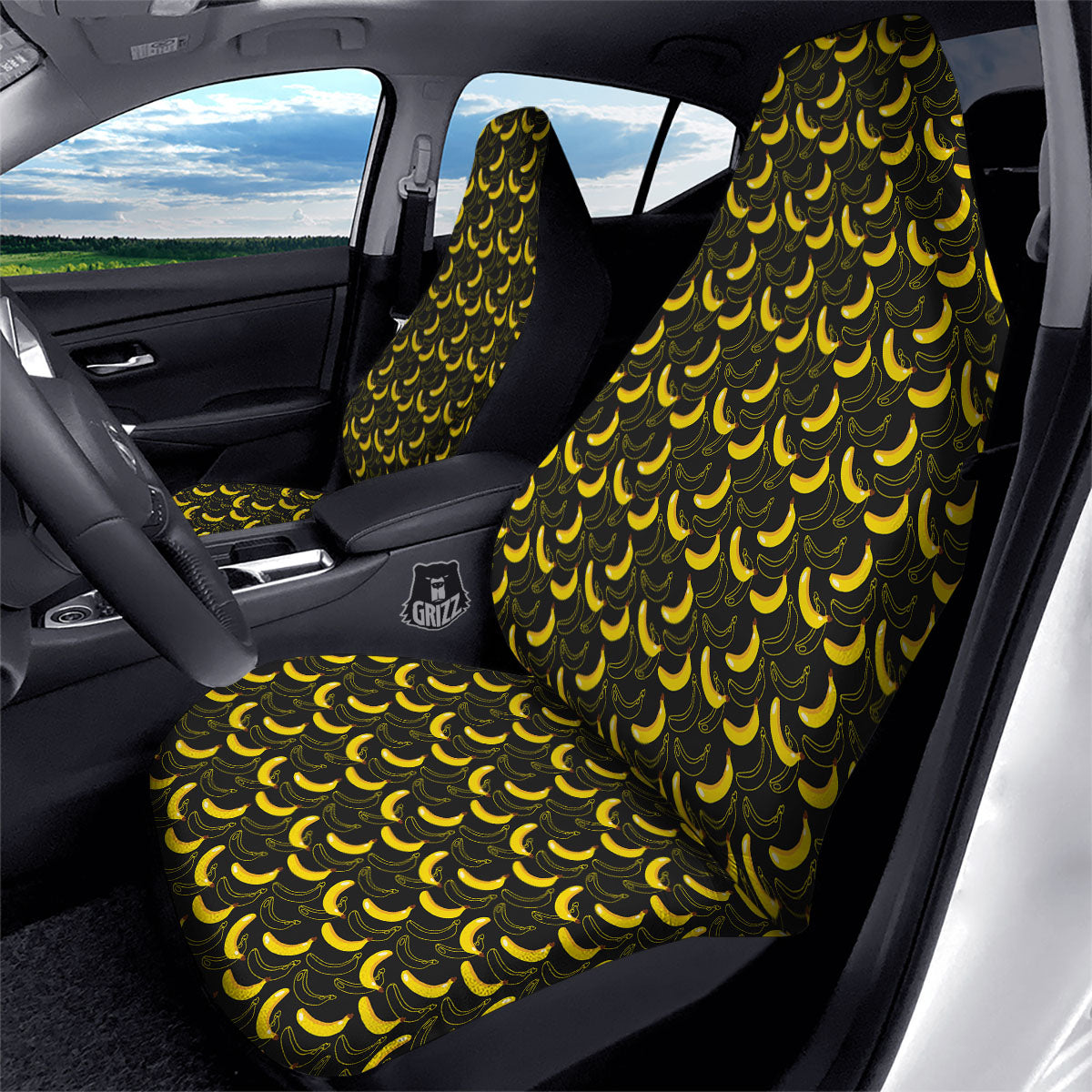 Banana Black Cartoon Print Pattern Car Seat Covers-grizzshop