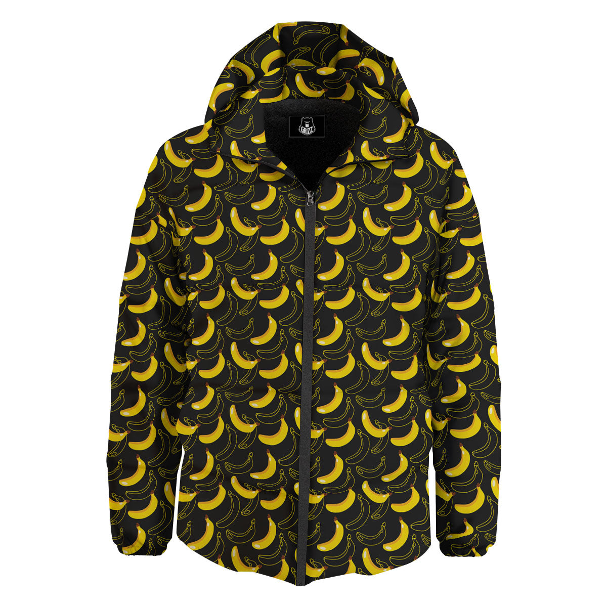 Banana Black Cartoon Print Pattern Down Jacket-grizzshop