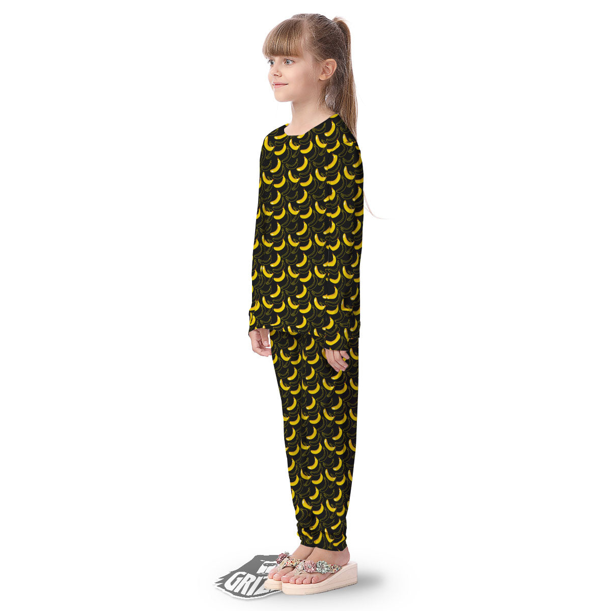 Banana Black Cartoon Print Pattern Kid's Pajamas-grizzshop